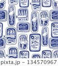 Sardina seamless vector pattern with vintage sardine cans hand drawn nautical illustration 134570967