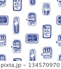 Sardina seamless vector pattern with vintage sardine cans hand drawn nautical illustration 134570970