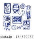 Sardina isolated vector pattern with vintage sardine cans hand drawn nautical illustration. 134570972