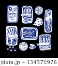 Sardina isolated vector pattern with vintage sardine cans hand drawn nautical illustration. 134570976