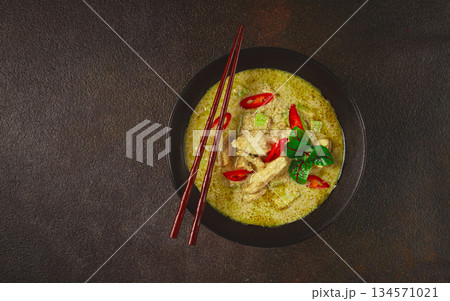 green curry with chicken, traditional Thai cuisine, Asian food, homemade, no people, 134571021