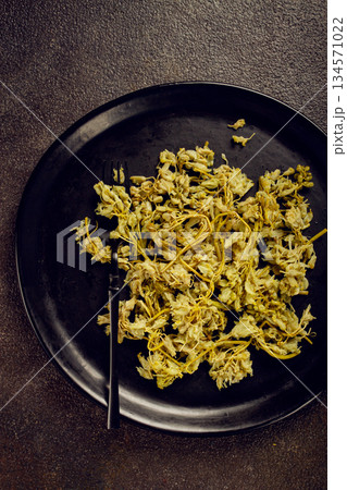 Jonjoli, Colchian klekachka, Georgian appetizer, pickled jonjoli, no people 134571022