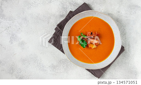 shrimp cream soup, bisque soup, French cuisine, homemade, no people, 134571051