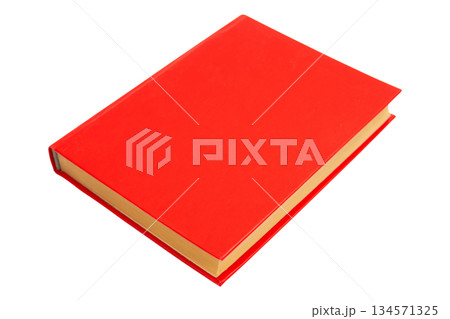 Book in red cover on white background. Old paper book. Book in red cover on white background. Old paper book. 134571325