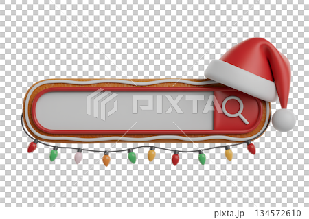 Festive 3d gingerbread cookie-style search bar decorated with christmas lights and santa hat, perfect for holiday websites and seasonal ui Festive 3d gingerbread cookie-style search bar decorated with christmas lights and santa hat, perfect for holiday websites and seasonal ui 134572610