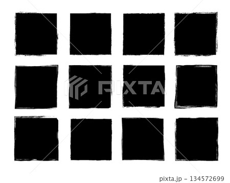 Black Square Shapes, Grunge Distressed Vector Elements for Graphic Design, Labels and Backgrounds 134572699