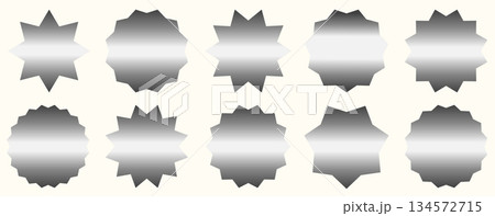 Set of vector silver starburst symbols. Metallic sunburst empty labels or stickers for advertising, shop sales tags and promotions Set of vector silver starburst symbols. Metallic sunburst empty labels or stickers for advertising, shop sales tags and promotions 134572715