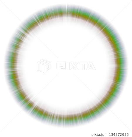 透明背景に配置された虹色の光のリングと十字の発光 透明背景に配置された虹色の光のリングと十字の発光 134572956