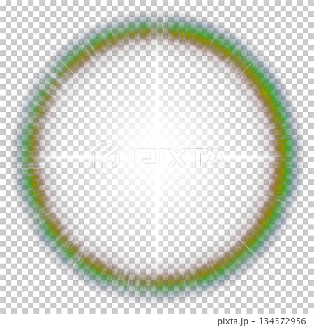 透明背景に配置された虹色の光のリングと十字の発光 透明背景に配置された虹色の光のリングと十字の発光 134572956