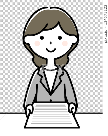一名身穿西裝的女子正在出示文件 一名身穿西裝的女子正在出示文件 134573122