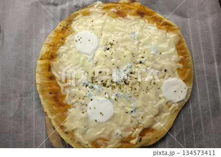 cheese and tomato pizzas as italian food 134573411