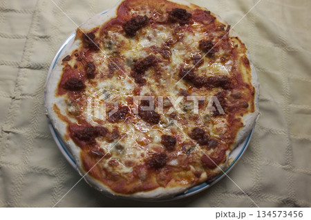 cheese and tomato pizzas as italian food 134573456