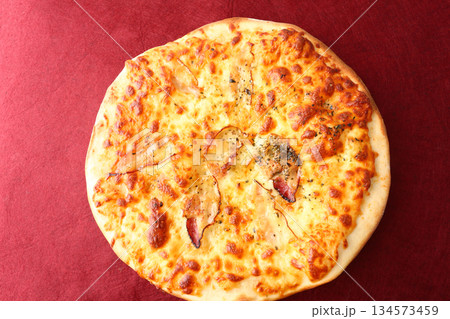 cheese and tomato pizzas as italian food 134573459