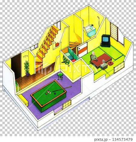 ビリヤード台があるマンションの居間 パース ビリヤード台があるマンションの居間 パース 134573479