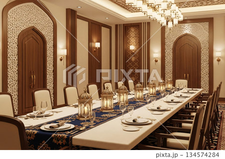 Luxury Interior Eid Dining Room Festive Arabic...のイラスト素材 [134574284 ...