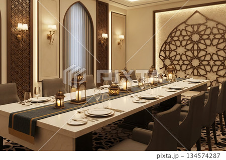 Luxury Interior Eid Dining Room Festive Arabic Design Luxury Interior Eid Dining Room Festive Arabic Design 134574287