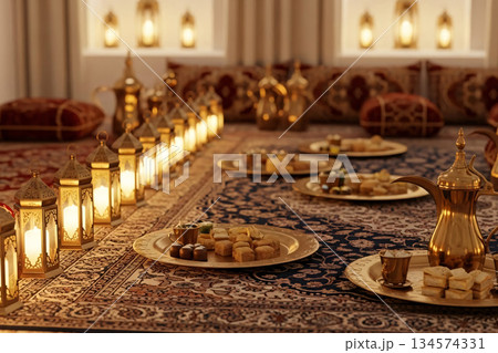 Luxury Eid Decor Hospitality Setup Arabic Interior Festive Luxury Eid Decor Hospitality Setup Arabic Interior Festive 134574331