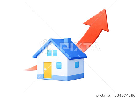 住宅価格の上昇や不動産価値を表すイラスト素材 134574396