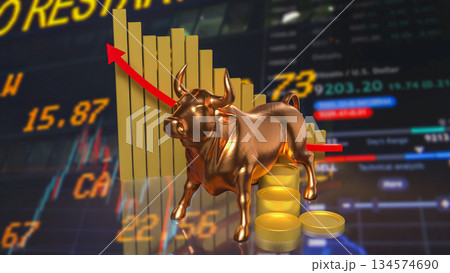 Golden Bull Market Surge for Business concept 3d Render. 134574690