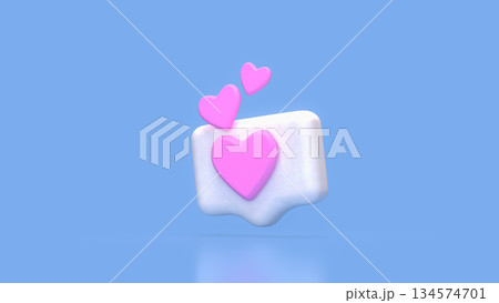 Floating Heart Notification Icon for Love and Social Media Concept 3d render. 134574701