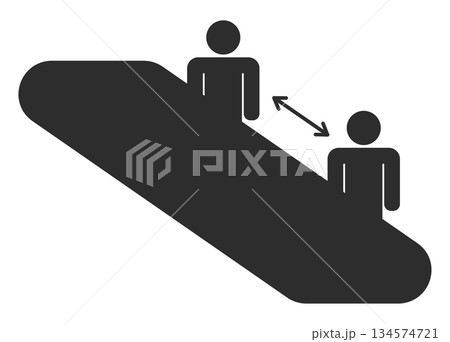 エスカレーターに乗る人々のピクトグラム　距離感　黒 134574721