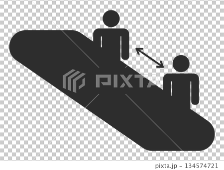 エスカレーターに乗る人々のピクトグラム　距離感　黒 134574721