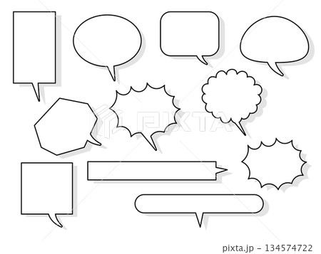 色々な形の吹き出しのセット　影あり（不透明度10%）白黒　1 134574722