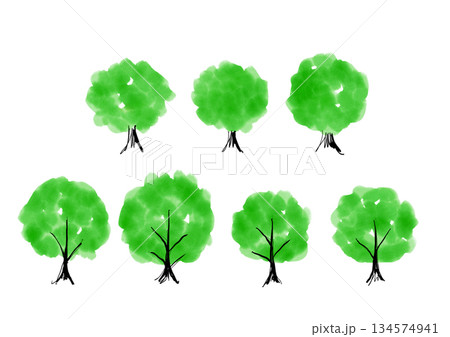 手書きの木の水彩イラストセット 134574941