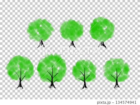手書きの木の水彩イラストセット 134574941