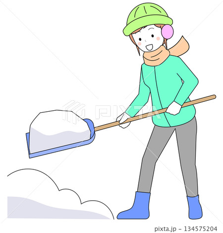 雪かきをする人物 134575204