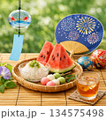 夏の縁側のスイカとグラス 134575498