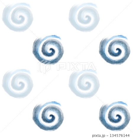 Spiral swirl in airy cloud white, pale blue tones watercolor seamless pattern isolated on white. Abstract hand-painted winter element, light texture, perfect for branding, backgrounds, seasonal design 134576144