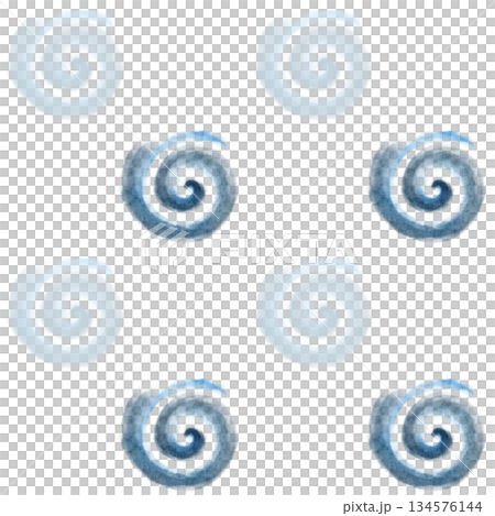 Spiral swirl in airy cloud white, pale blue tones watercolor seamless pattern isolated on white. Abstract hand-painted winter element, light texture, perfect for branding, backgrounds, seasonal design 134576144