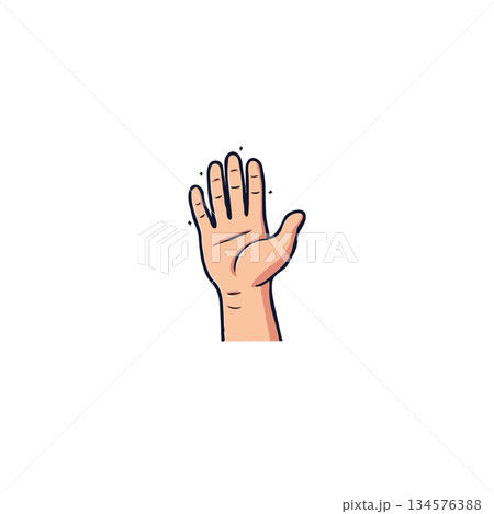 Cartoon illustration showcases a friendly hand gesture on white providing graphic element and 134576388