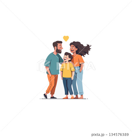 A heartwarming portrayal of familial love, togetherness, and happiness shines through a stylized 134576389