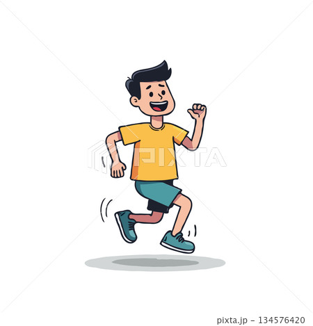 Cheerful young boy depicted running happily with enthusiasm, illustrating a healthy active Cheerful young boy depicted running happily with enthusiasm, illustrating a healthy active 134576420