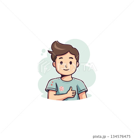 Optimistic cartoon boy giving a thumbs up showcasing positive attitude and cheerful emotion adding 134576475