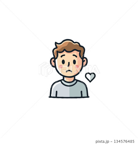 Expressive illustration of a forlorn character with a solitary heart conveying sadness and 134576485