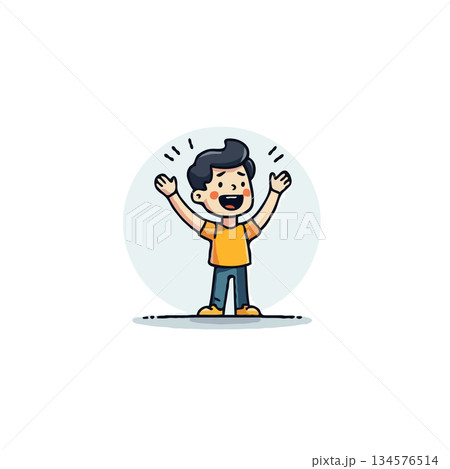 Joyful child illustration showcasing cheerful expression with open arms, expressing excitement and Joyful child illustration showcasing cheerful expression with open arms, expressing excitement and 134576514