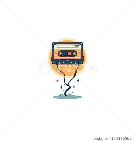 Nostalgic audio cassette artwork with vibrant cosmic backdrop evokes a sense of sonic exploration 134576569