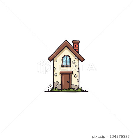 Whimsical dwelling illustration featuring textured walls, inviting door, idyllic window, and Whimsical dwelling illustration featuring textured walls, inviting door, idyllic window, and 134576585