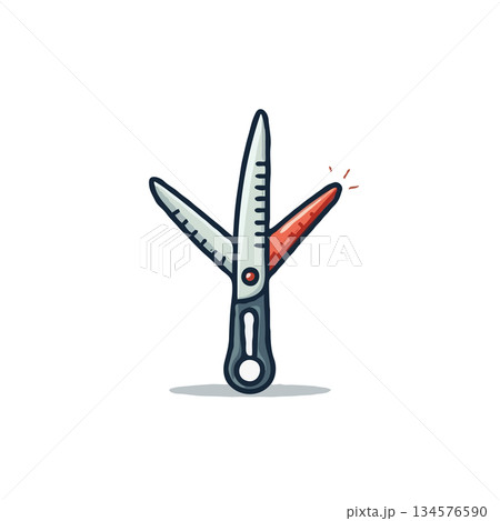 A playful artistic depiction of open scissors symbolizing creative cutting or precision in 134576590