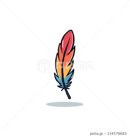 Vibrant feather with a gradient of colors against a bright backdrop in an adorable style for Vibrant feather with a gradient of colors against a bright backdrop in an adorable style for 134576683