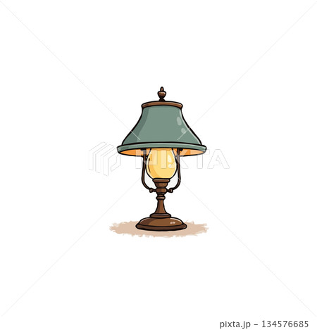 A quaint illustration of a vintage table lamp casting a soft glow illuminating a cozy room A quaint illustration of a vintage table lamp casting a soft glow illuminating a cozy room 134576685