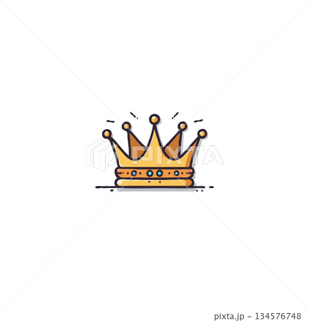 Golden crown illustration showcasing elegance and authority with detailed line work and shimmering 134576748