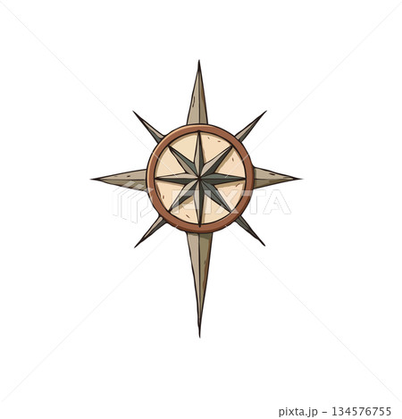 Whimsical handcrafted nautical compass illustration depicting direction and discovery inviting 134576755
