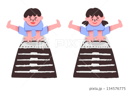 跳び箱をしている子供のイラスト 134576775