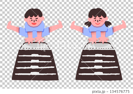 跳び箱をしている子供のイラスト 134576775