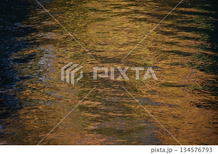 水面に生じるさざ波を基調としたオレンジ系の背景素材 134576793