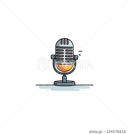 Vintage style microphone illustration showcasing broadcast audio recording equipment designed with 134576818